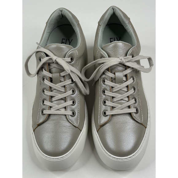 Fly London Delf Silver Gray Leather Platform Wedge Sneakers Womens US 7-7.5 EU38 - Picture 2 of 10